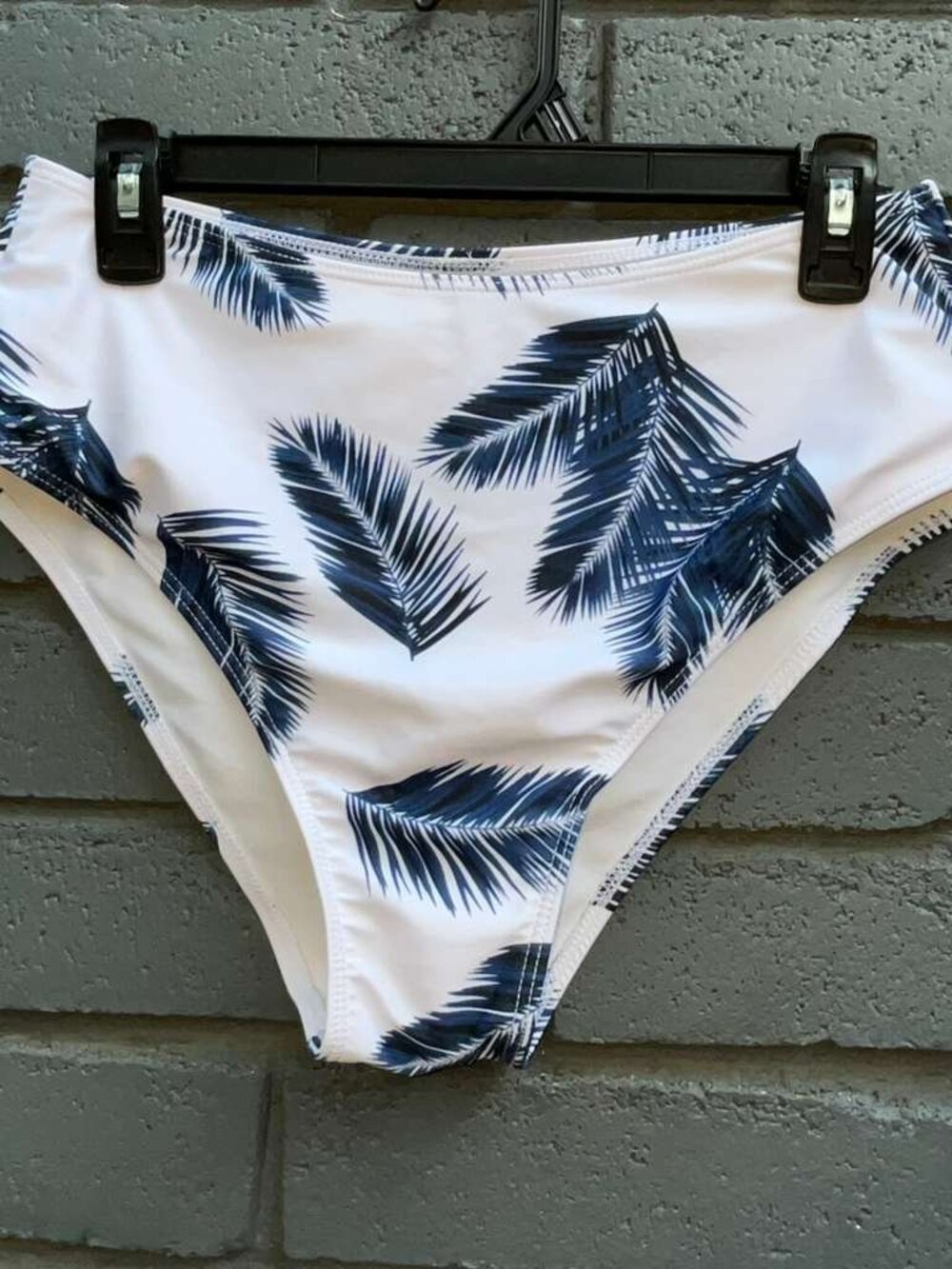 Palm Tree Boho Tropical Hawaiian Bikini Bottom Swimsuit Blue White Feather XL